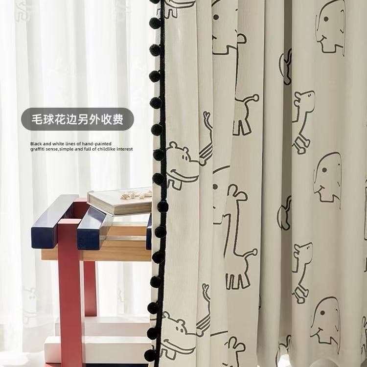 Children's Room Curtain Cream Color Blackout Chenille Animal Kingdom Boy Girl Bedroom Cartoon Anime