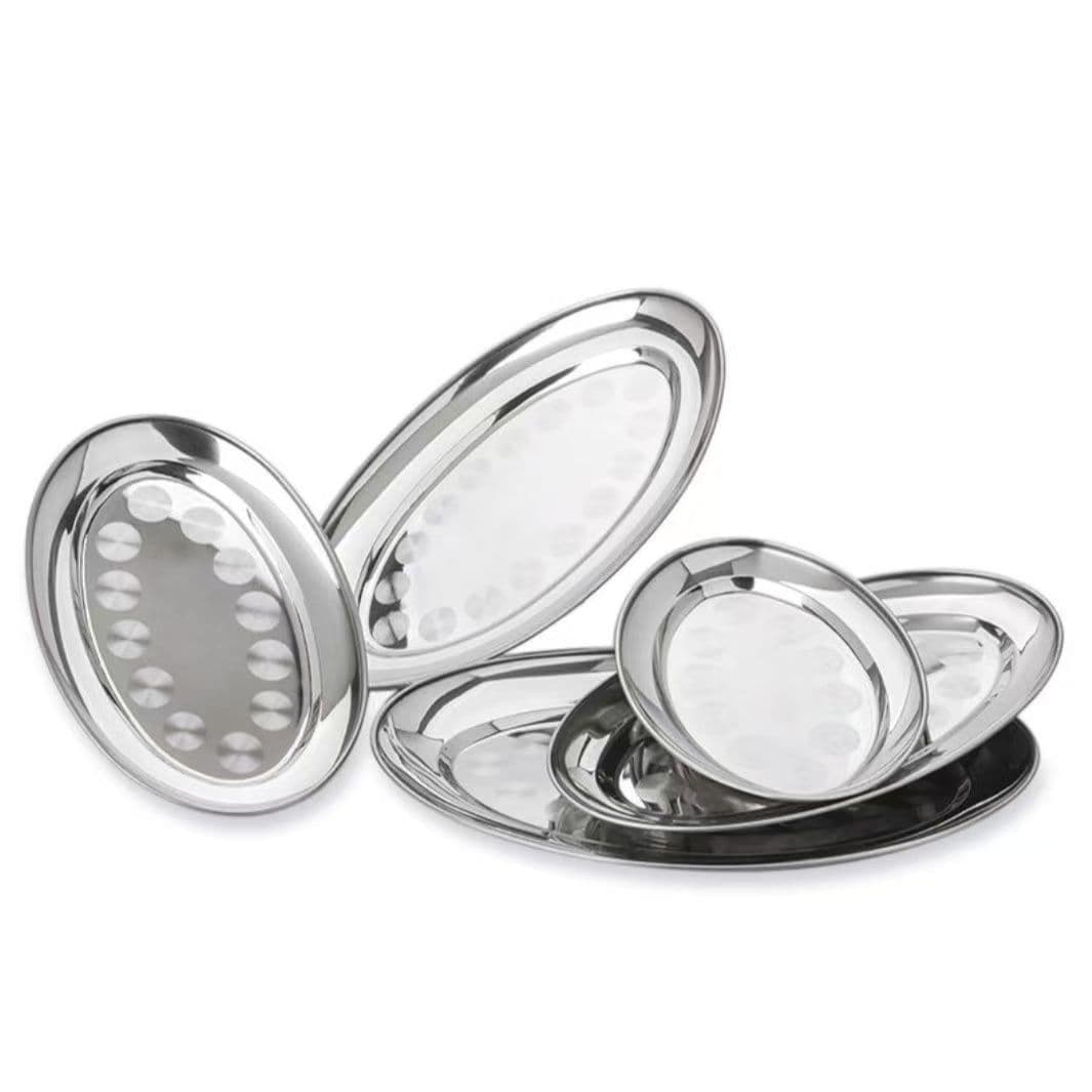 Stainless Steel Thickened Elliptical Fish Plate Egg-Shaped Plate Rice Noodle Roll Plate Serving Dish for Home Cafeteria Restaurant