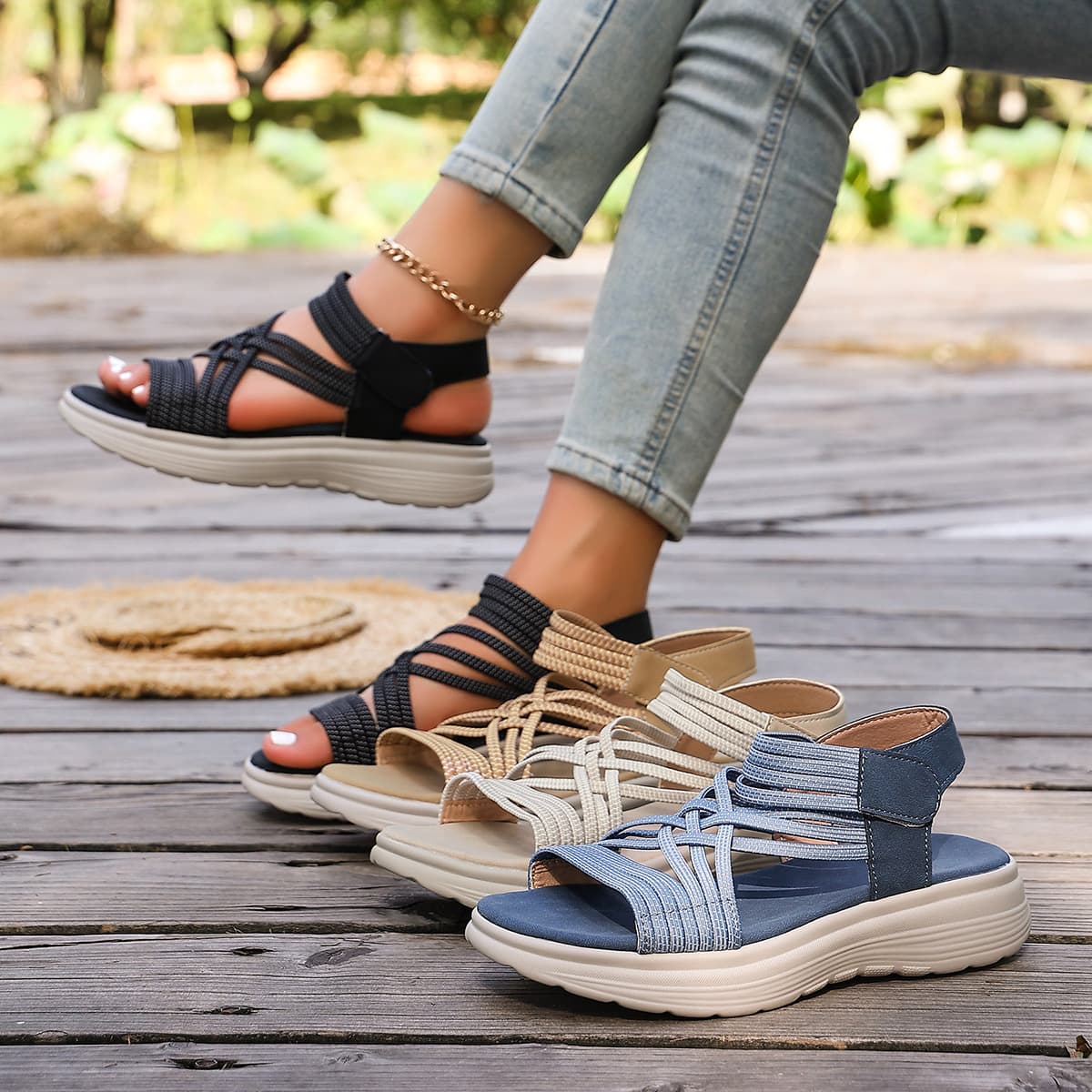 Cross-border summer cross-strap thick-soled sandals for women soft-soled breathable large-size foreign trade casual sports versatile beach shoes