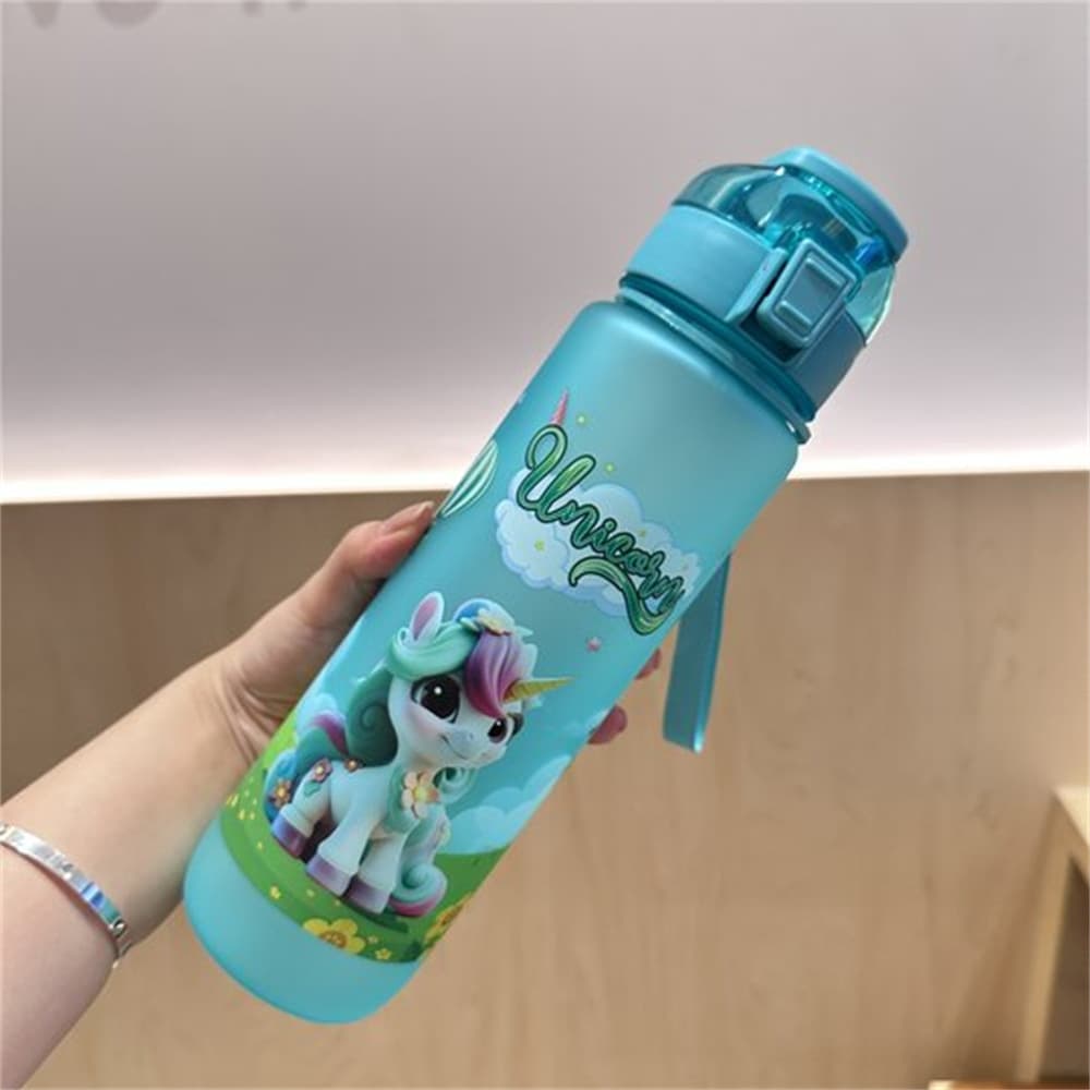 Summer New Style Plastic Water Bottle, Frosted Unicorn Design with Carry Strap, Outdoor Water Bottle