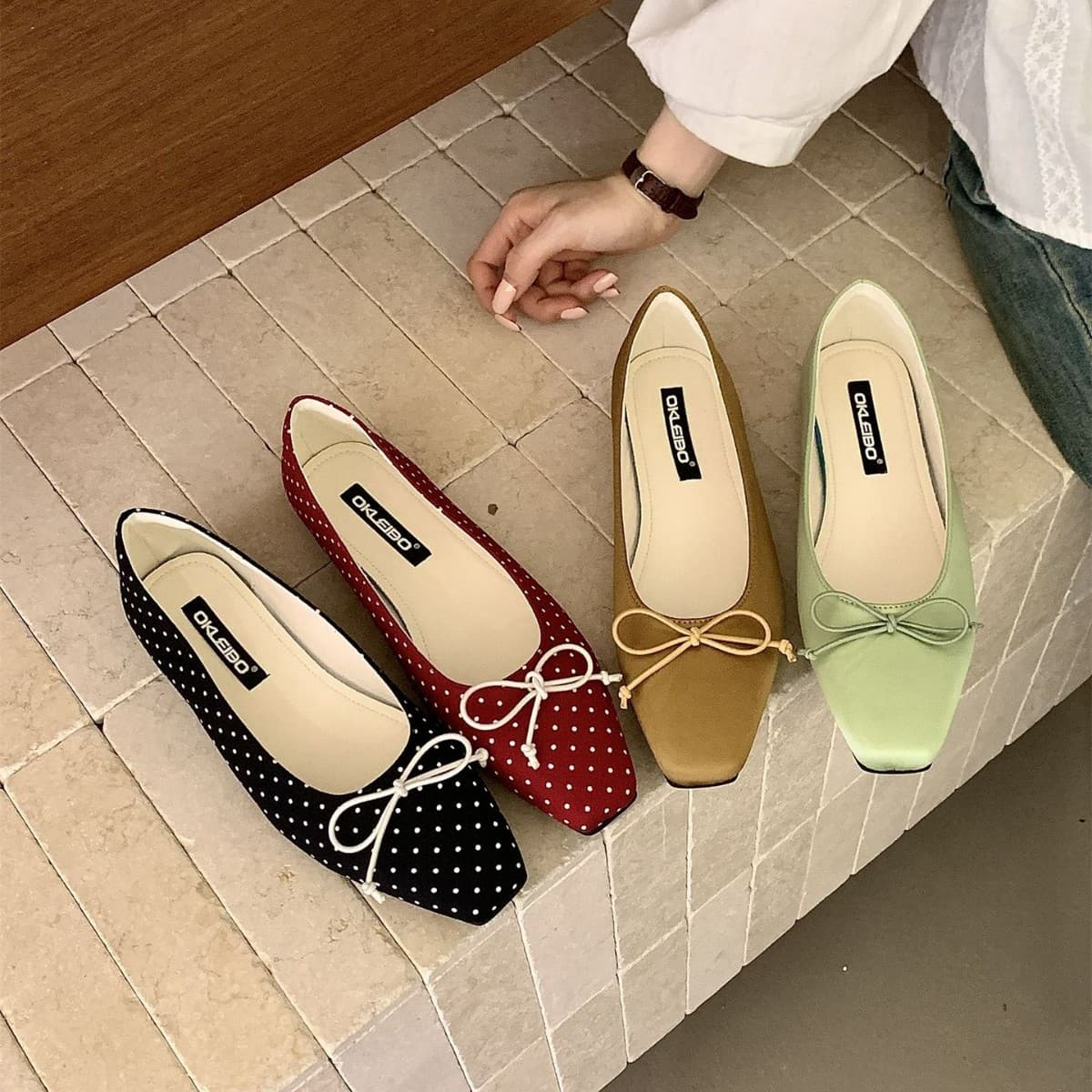 French-Style Polka Dot Bowknot Shallow-Mouthed Flat Shoes for Women, Elegant Slip-On Mary Jane Shoes