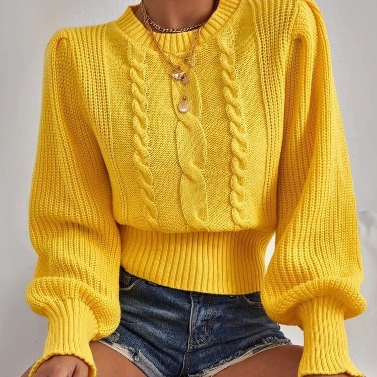 European and American solid color sweaters Amazon autumn and winter sweaters Japanese new style round neck pullover versatile lantern sleeve twist