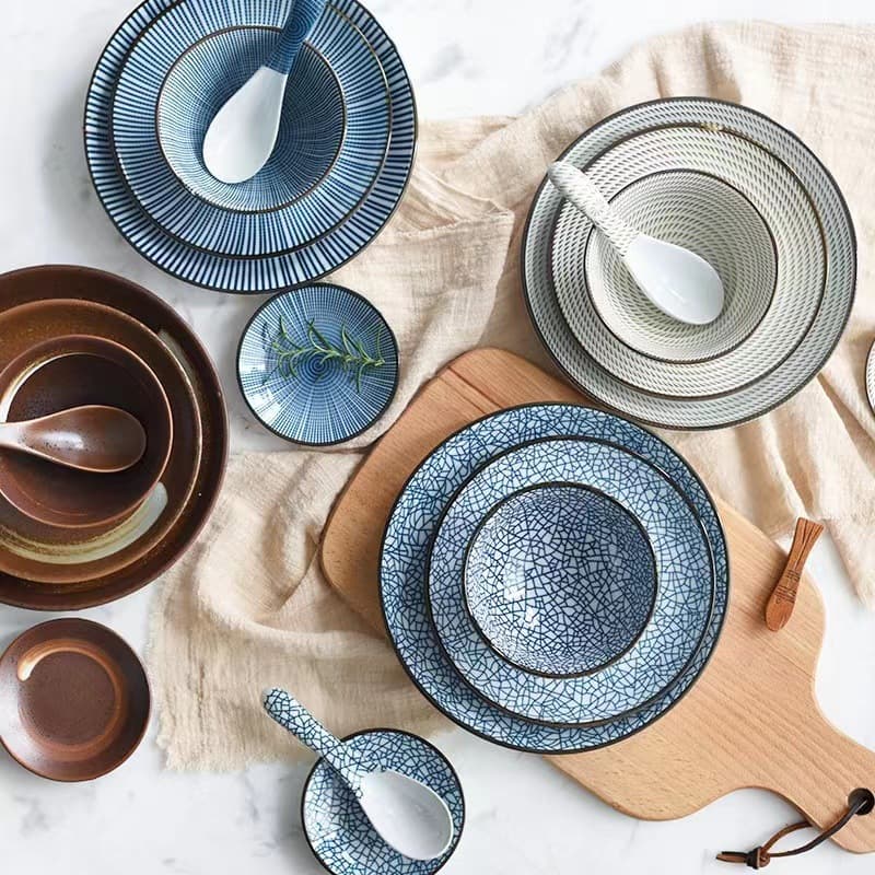 Japanese Style Vintage Ceramic Tableware Set Restaurant Commercial Plate Small Plate Shallow Plate Household Steak Plate Large Bowl Cross Border