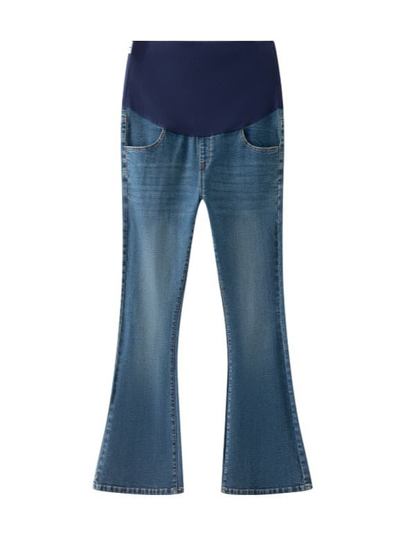 Maternity Bootcut Jeans with Stretch, Belly Pocket, Flare Denim, Blue Cotton Maternity Wear