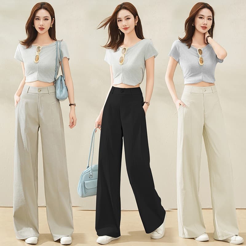Wormwood cotton wide-leg pants for women 2026 summer new high-waist drape casual pants with lazy suit pants