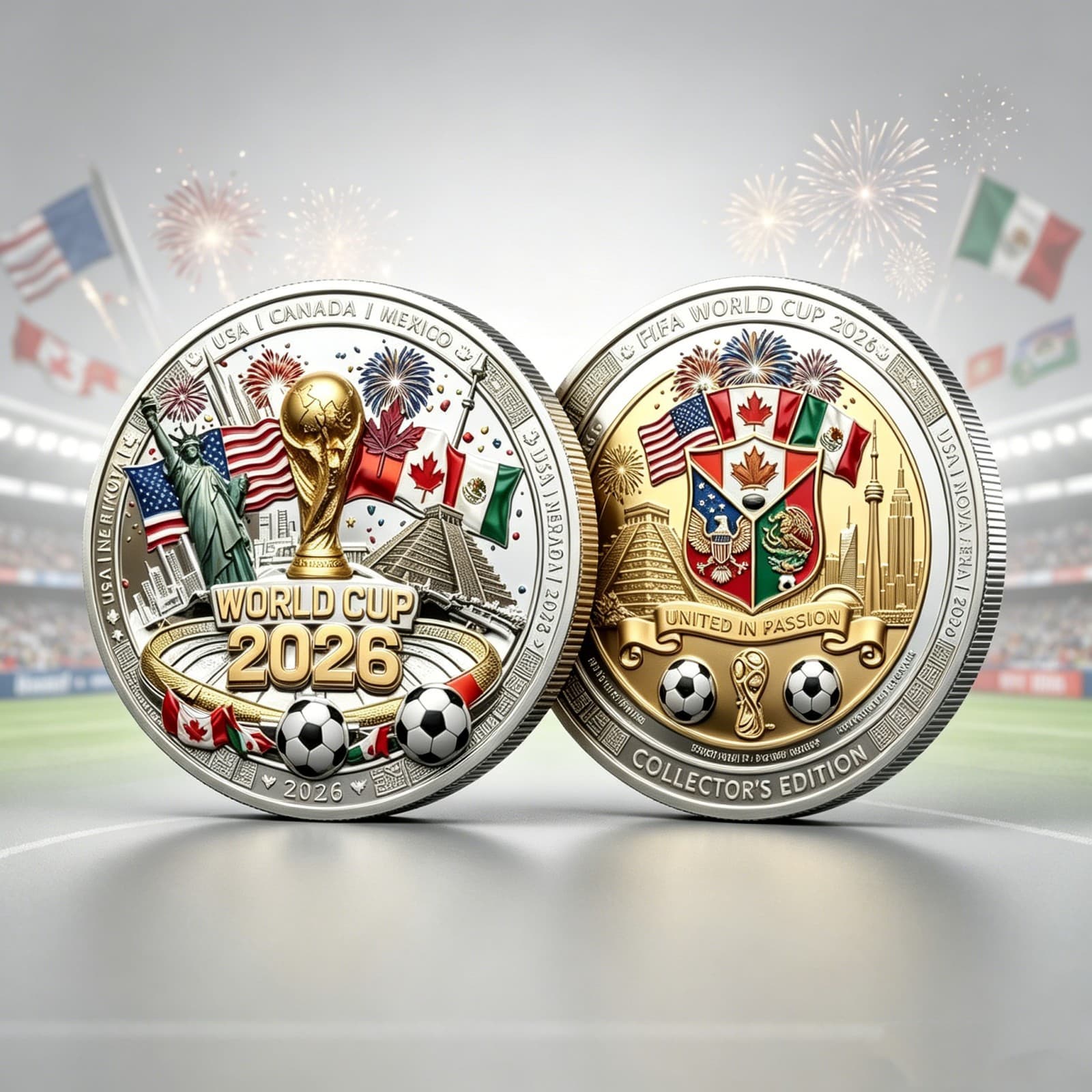 Cross-border football theme 2026 World Cup 3D relief craft alloy coins collection souvenirs commemorative medals