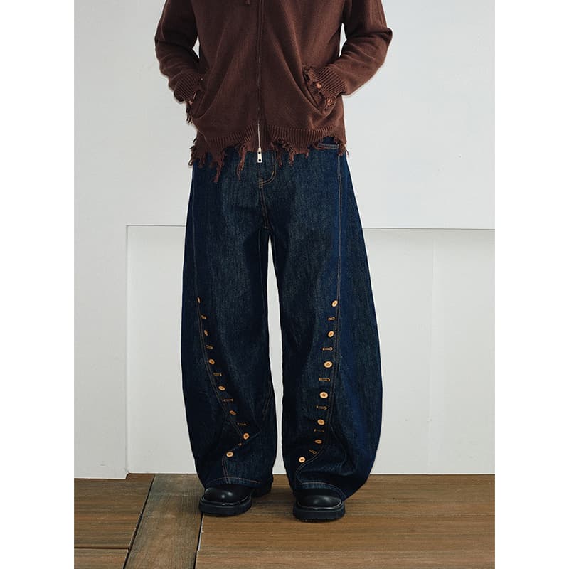 Kreate Original Buttonhole Loose Scimitar Denim Trousers Draped Wide-Leg Casual Pants for Men Zhang Hanrui Same Style