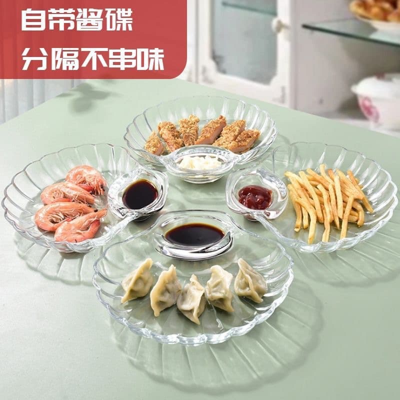 Dumpling Plate with Vinegar Dish Household Creative Boiled Dumpling Plate High Aesthetics Specialized Compartment Shell Food Plate Storage Box