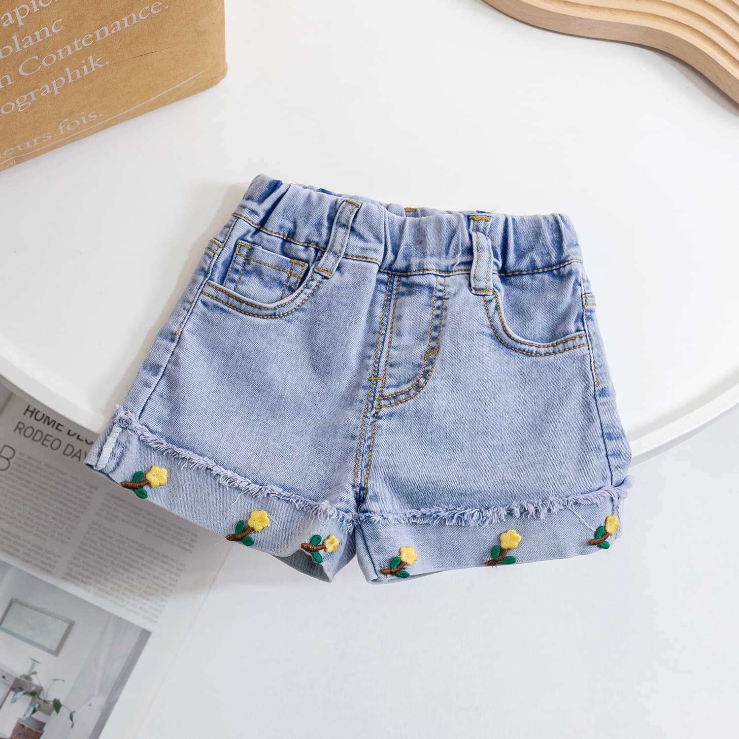 (Clearance) Girls' 2025 Summer New Floral Denim Shorts, Korean Style Trendy Shorts for Baby Girls