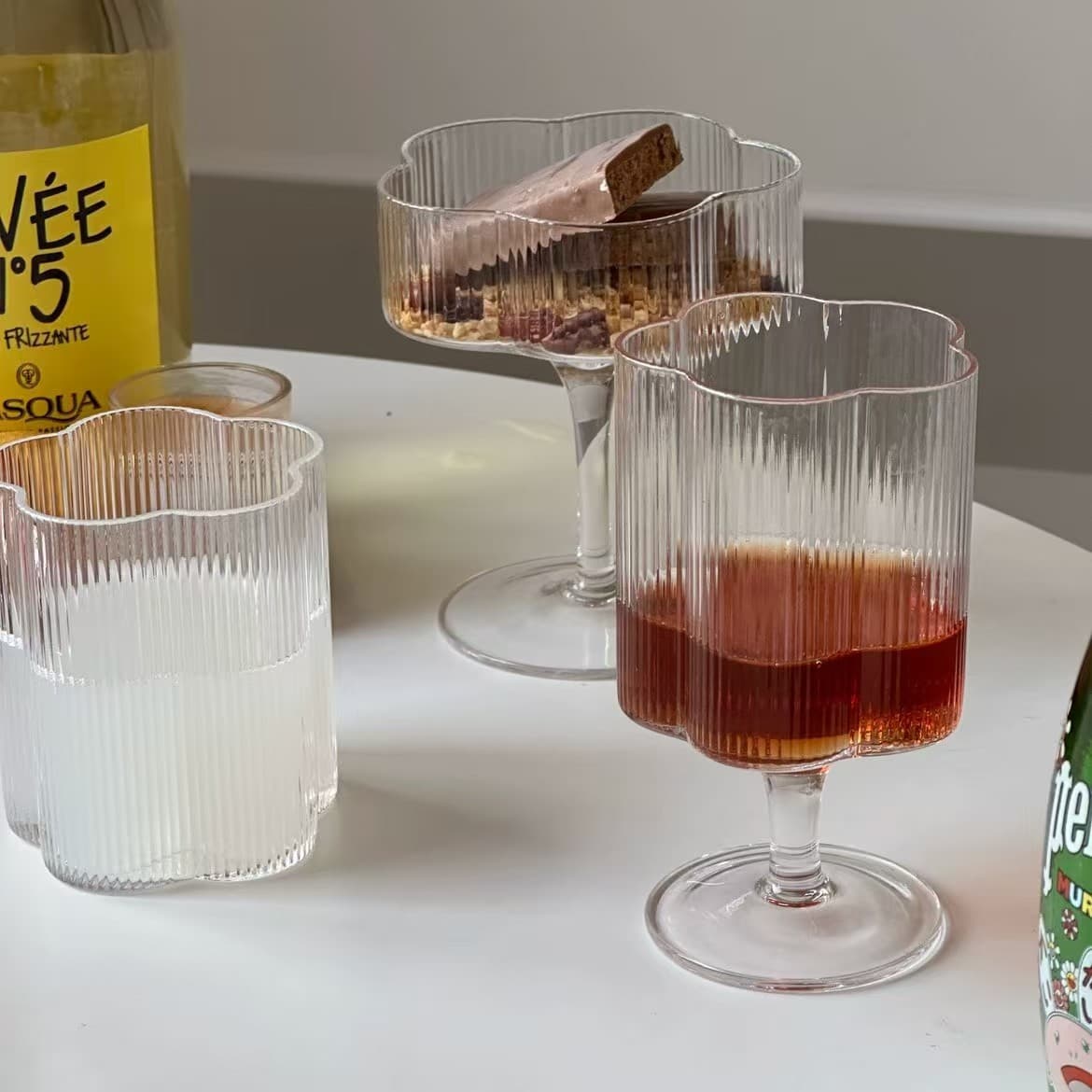 INS Trendy Restaurant Goblet European-Style Faceted Glass Cup Ice Cream Cup Dessert Cup Hot Red Wine Cup Short Stem