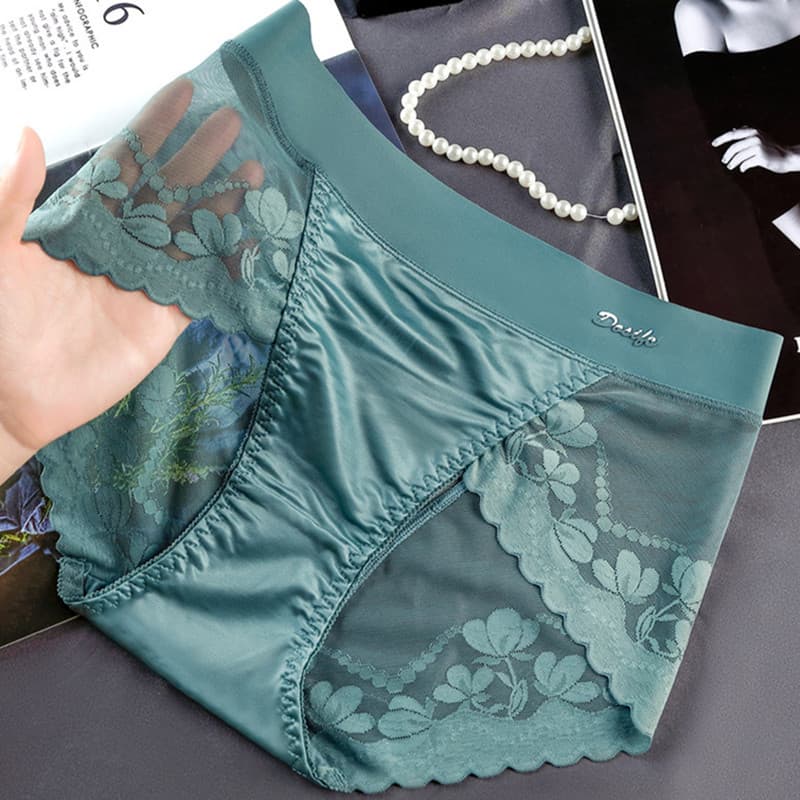 Luxury Satin High-Waist Lace Women's Underwear Tummy Control Briefs Butt Lifting Pure Cotton Sexy Mesh Triangle Panties