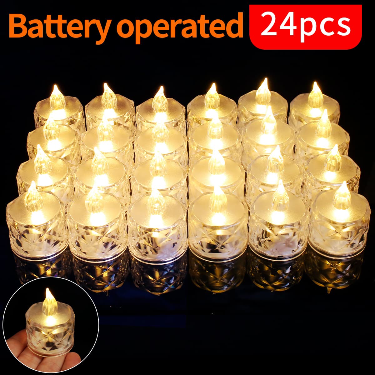 Simulated Transparent LED Electronic Candle Lamp, Crystal Candle Lamp, 24-Pack Smokeless Tea Light, Christmas Romantic Night Light