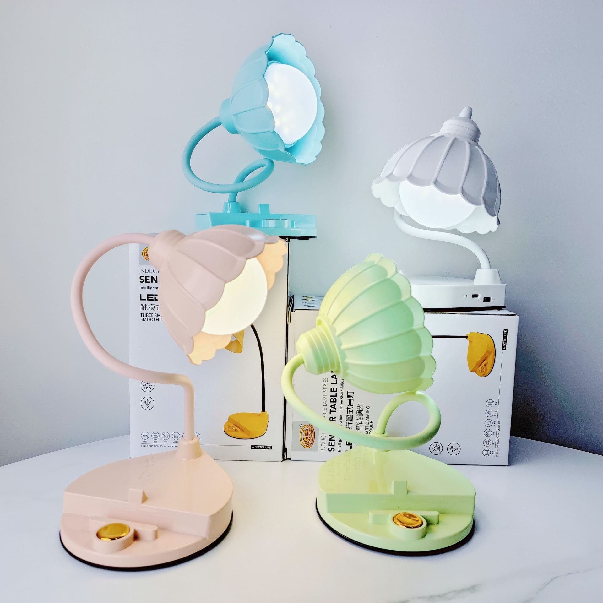 New LED Cute Girl Heart Flower Table Lamp Student Dormitory Desktop Decoration Touch Table Lamp Handmade DIY Ornaments