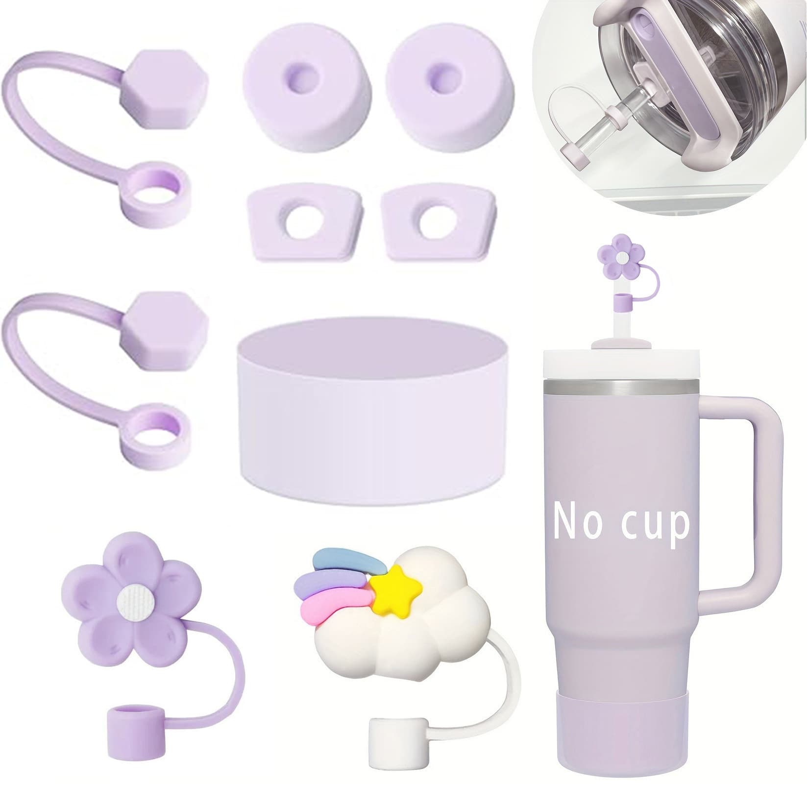 Stanley Cup Set Stanley Cup Accessories Set Cloud Flower Straw Spill-Proof Leak-Proof