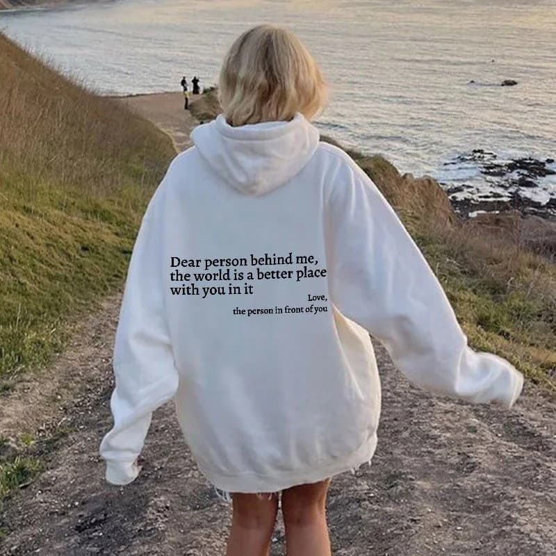 Women's Oversized Fleece Hoodie with Letter Slogan Print, Kangaroo Pocket, and Drawstring Hood