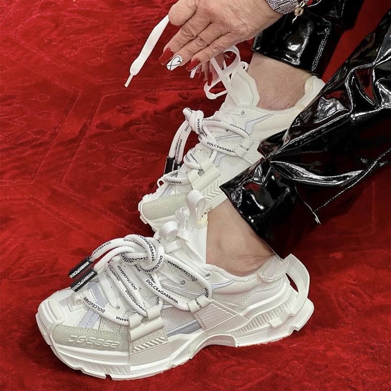 [High Custom] Avant-garde Versatile Fashion Fabric Full Leather Material Patchwork Paris DG Dad Shoes Thick Sole Sneakers