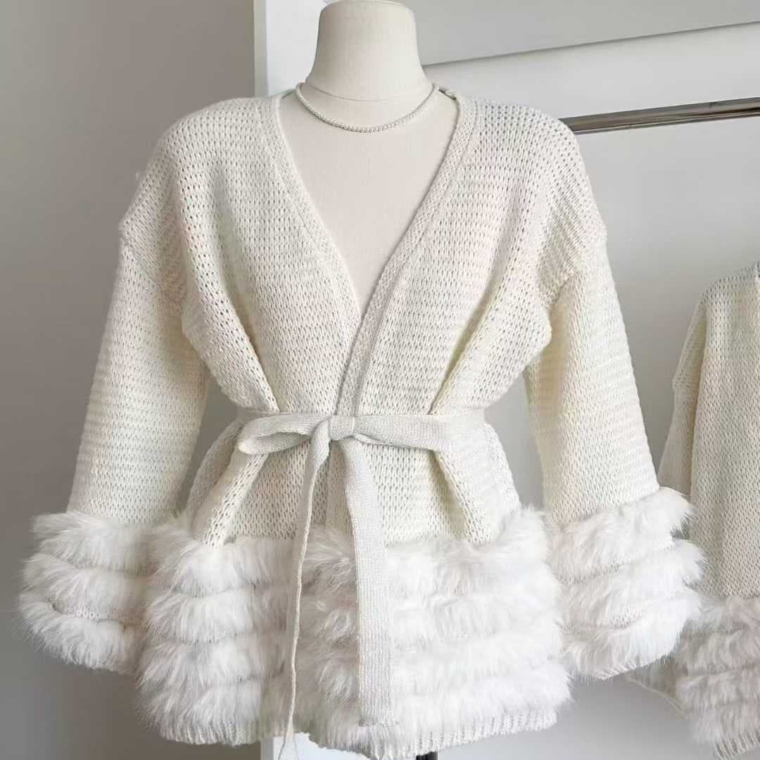 Tie Waist Slimming Knit Cardigan 2025 Autumn Winter New Stylish Chanel Style Loose Sweater Women Fashion Cardigan