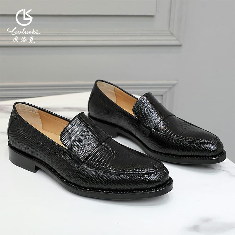 New Fashion Business Formal Leather Shoes for Men Lizard Leather Shoes Handmade Goodyear Welted Shoes Manufacturer