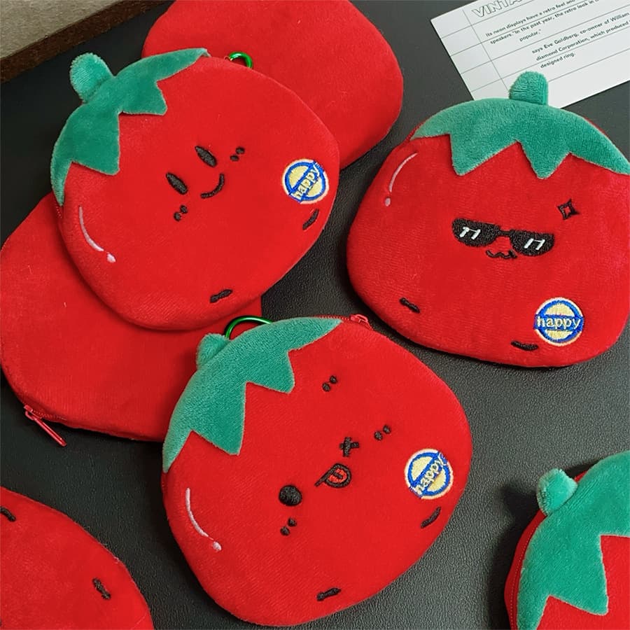 Original Tomato Coin Purse Pendant Children's Coin Bag Plush Wallet Headphones Data Cable Storage Bag Back-to-School Gift