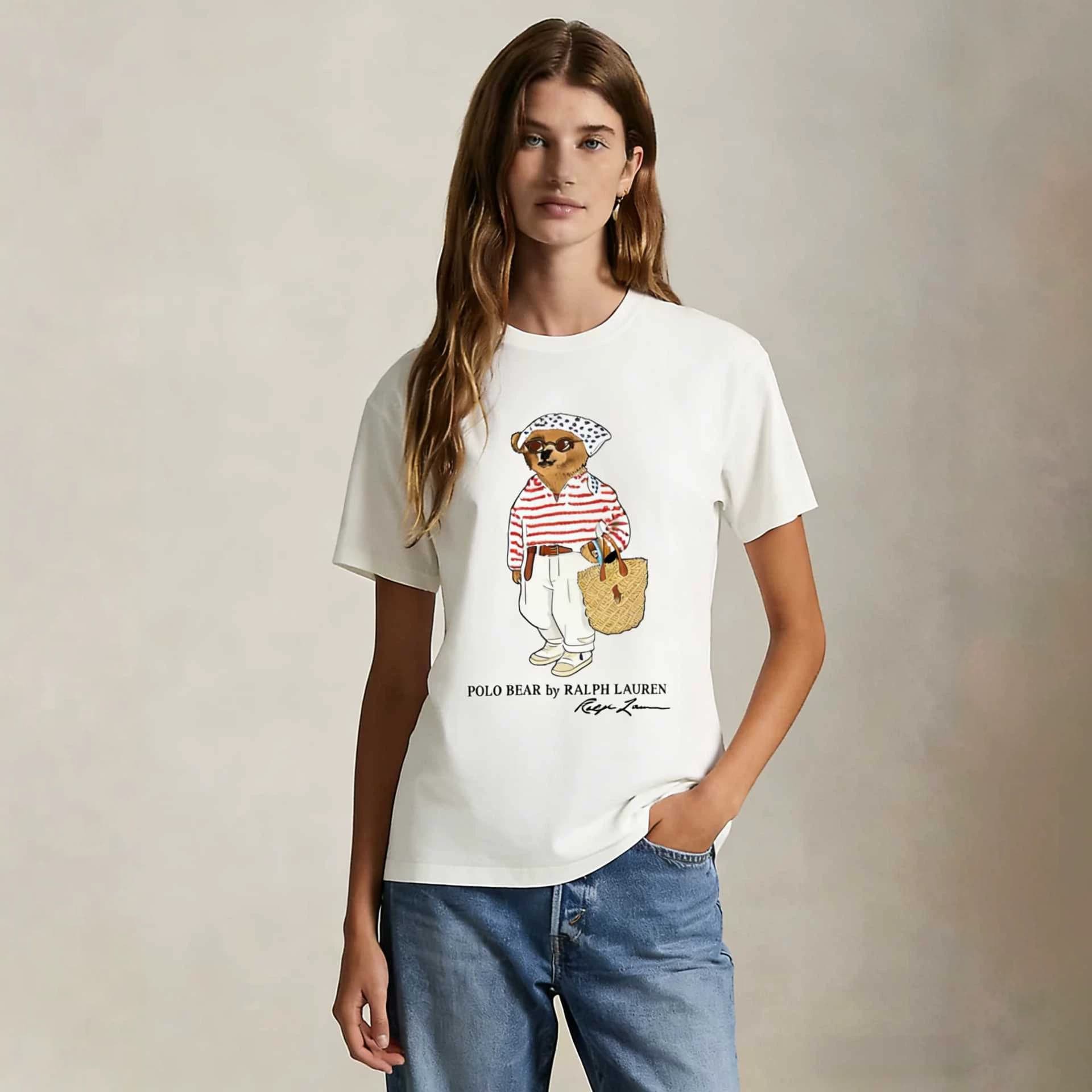 European and American Cross-Border 2026 Women's Summer Fashion Casual Style Retro Bear Print Versatile Short-Sleeve T-Shirt