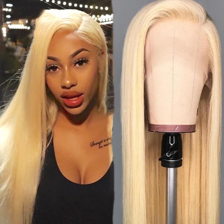 Cross-border E-commerce Europe/US 613# Lace Front Synthetic Wig High Temperature Fiber Half Hand-Tied Golden Long Straight Blonde Hair