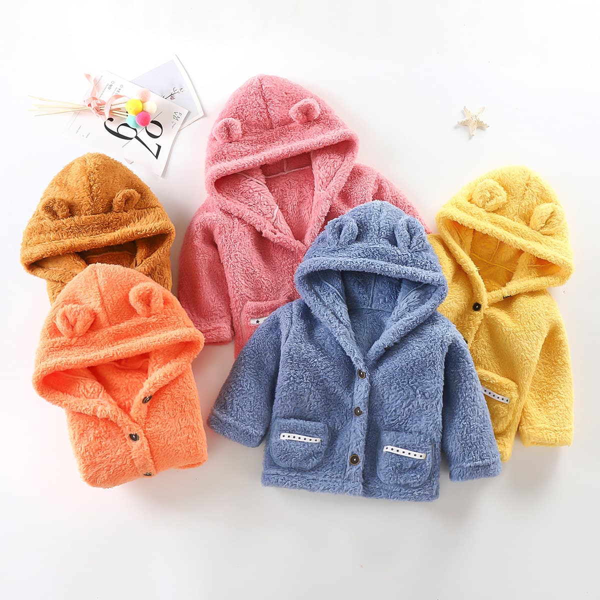 Kids' Hooded Cardigan Cloud Fleece Jacket Boys Girls Fleece-Lined Thickened Warm Cozy Plush Cute Top