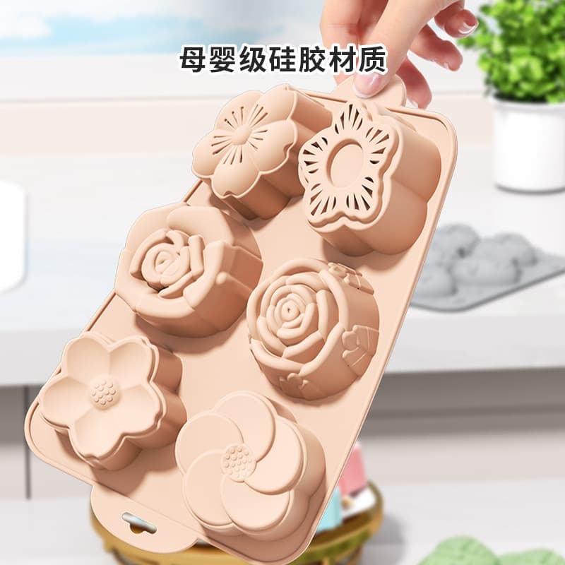Cross-border 6-Cavity Silicone Cake Mold Food Grade Baking Cake Mold 3D Household Kitchen Silicone Mold