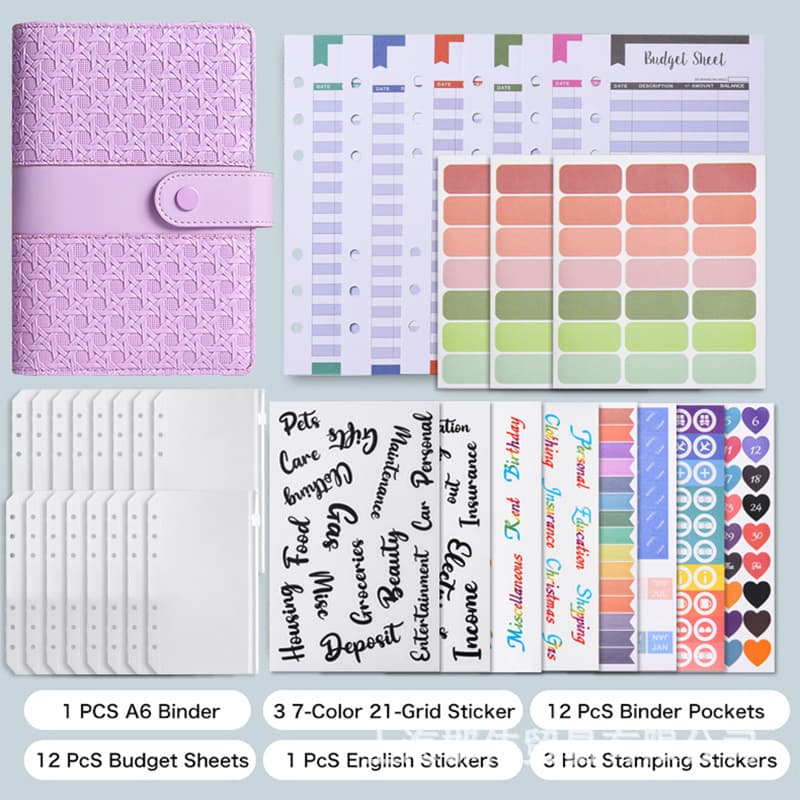Cross-border Macaron A6 Woven Texture Loose-leaf Notebook Wholesale Creative Cash Budget Financial Planner Journal