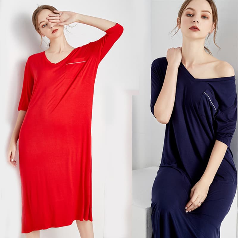 2021 Summer Sexy Modal Short Sleeve Sleep Dress Plus Size Fat MM Pajama Casual Homewear Wearable Long Dress