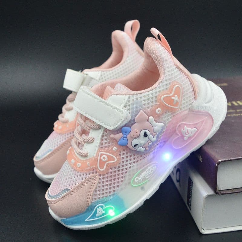 Children's Flashing Light Single Mesh Shoes Summer Girls Breathable Mesh Anti-Slip Kids Shoes Cute Cartoon Soft