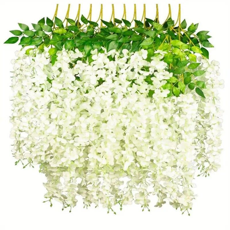 Cross-border hot selling 12pcs aesthetic wisteria hanging flower rattan suitable for weddings and home decoration artificial wisteria flowers