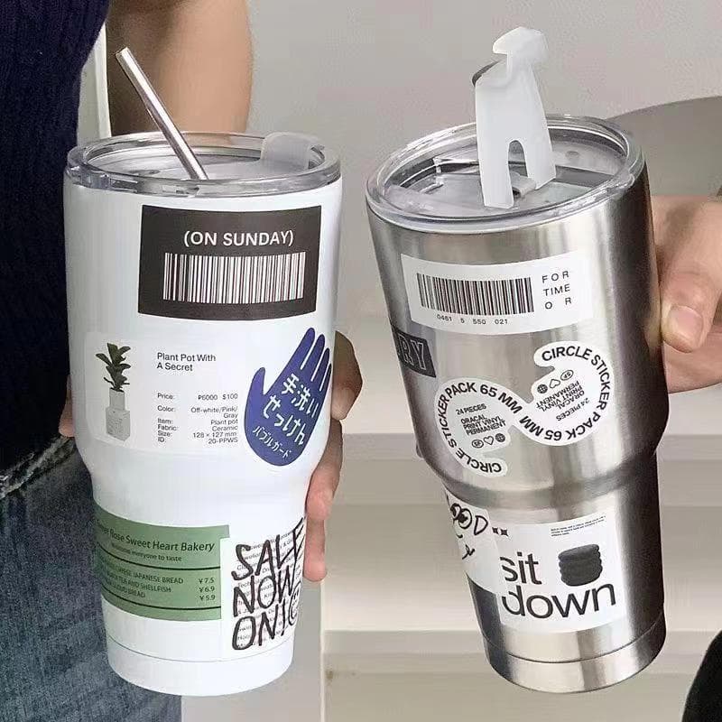 304 Stainless Steel Insulated Ice Tumbler Iced Americano Coffee Cup with Straw Outdoor Portable Car Cup