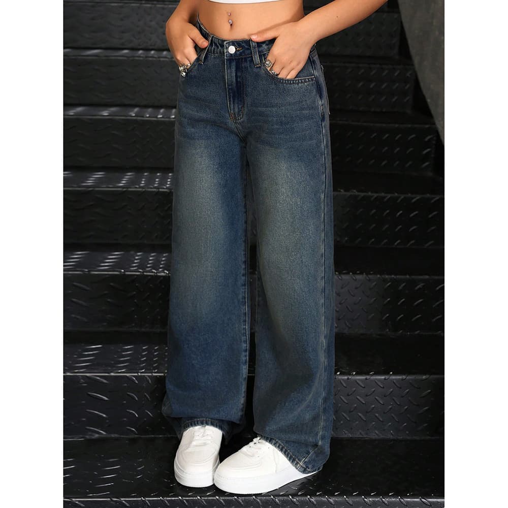 American Vintage Washed Wide Leg Jeans for Women 2025 Cross-Border Trade Loose Straight Casual Pants Stock Drop Shipping