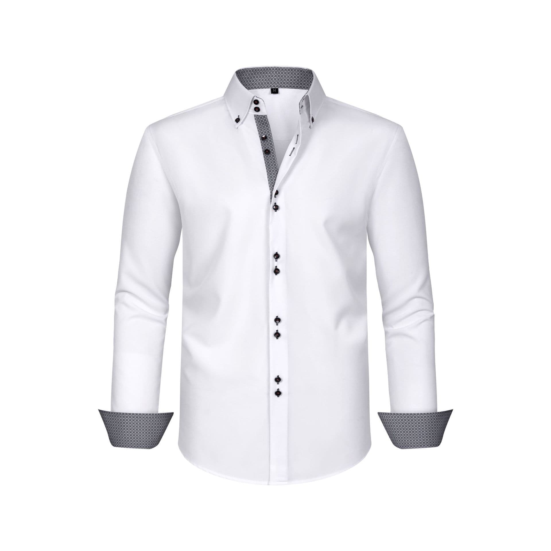 Cross-border Four-Way Stretch Men's Shirt Polka Dot Contrast Design Double-Breasted Shirt Men's Fashion Amazon Best Seller
