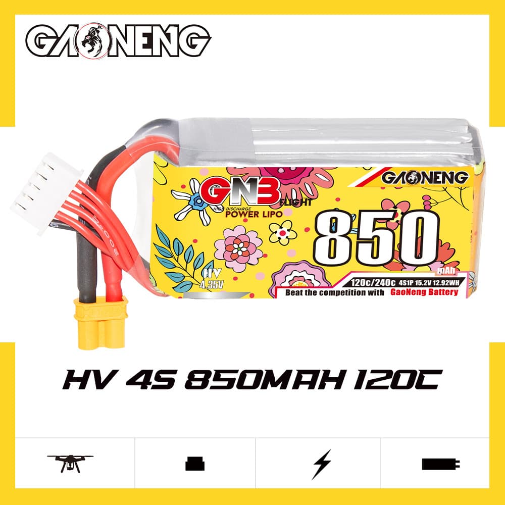 GNB high energy 850mAh 4S 15.2V 120C suitable for 2-2.5 inch model aircraft drone FPV high voltage lithium battery
