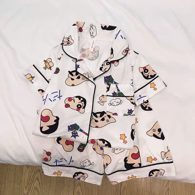 Summer Kids Cartoon Crayon Shin-chan Pajamas Boys Home Wear Medium and Large Children Girls Short Sleeve Air Conditioning Thin Style