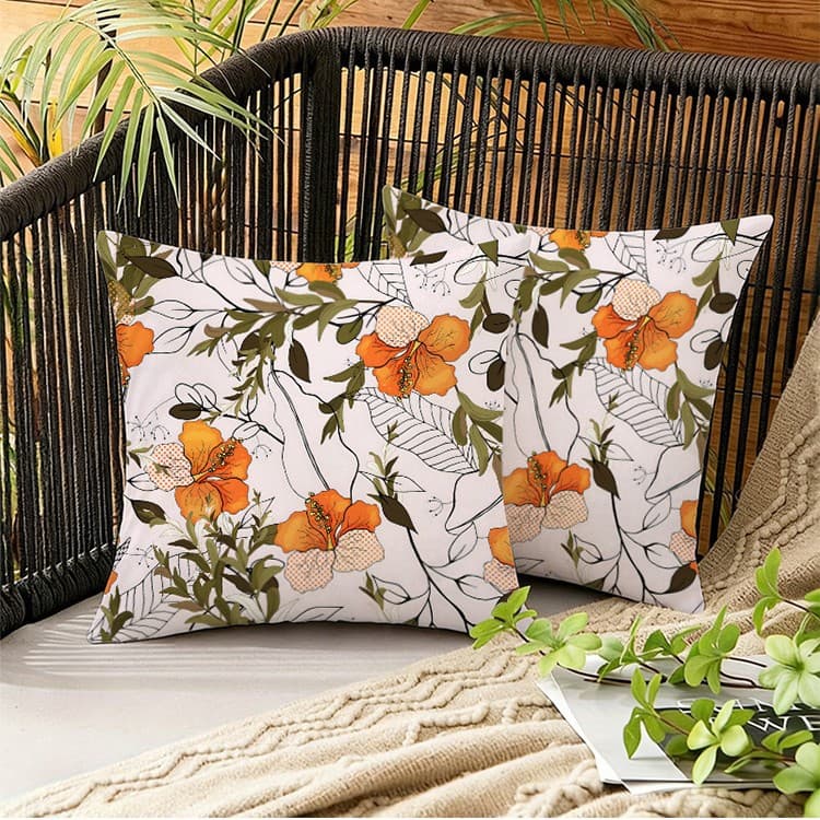 Cross-border New Season Home Sofa Cushion Cover Letter Print Linen Floral Car Cushion Cover Pillow Case