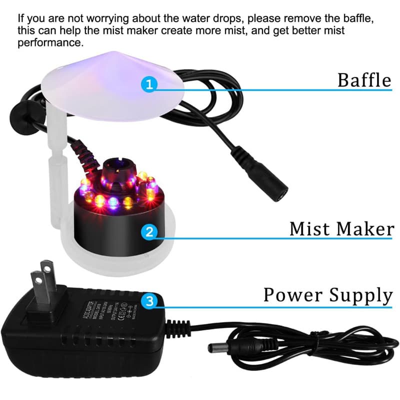 Free Shipping Plastic High Spout Water Flow Ornament Atomizer Ultrasonic LED Lamp Artificial Rock Fountain US/EU Standard Water Deflector Bracket