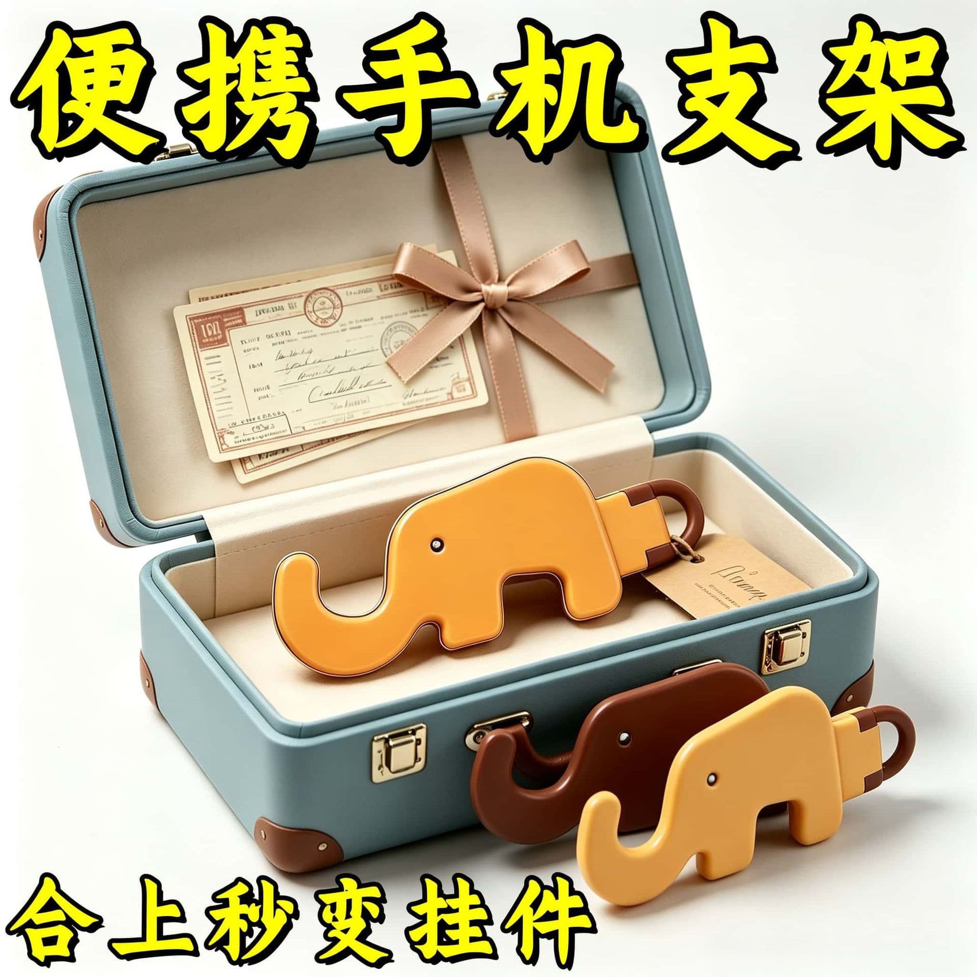Portable Mini Phone Stand, Cute Elephant Keychain, Lazy Desktop Multi-Functional Foldable Phone Holder