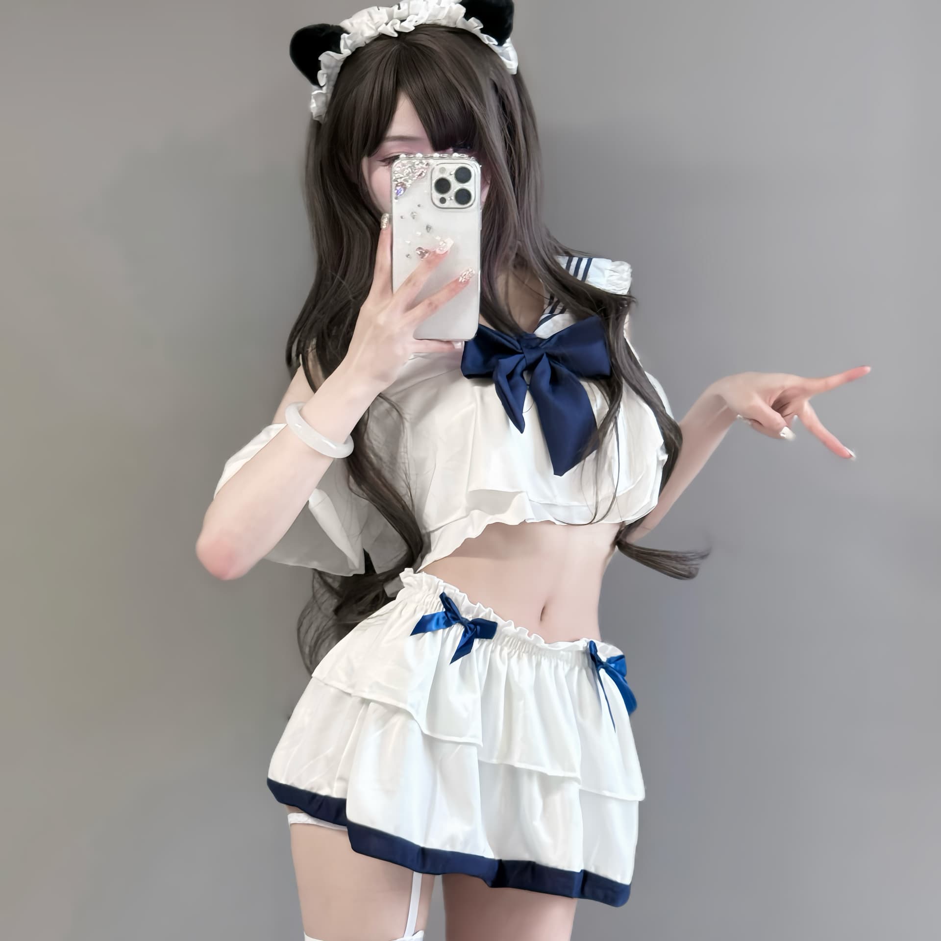 Sexy Cosplay Underwear Set Student Uniform Style Quick-Attach Butterfly Knot Design Adult Entertainment Special Use Clothing