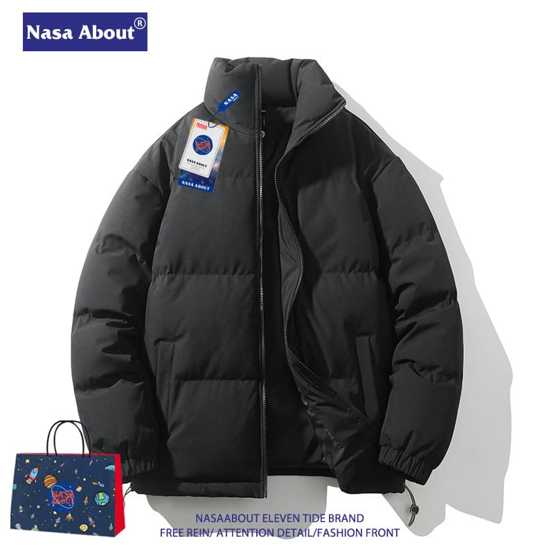 NASA Down Cotton Jacket Men's 2025 New Winter Cotton Padded Coat Thickened Street Style Stand Collar Couple Bread Jacket Winter Wear