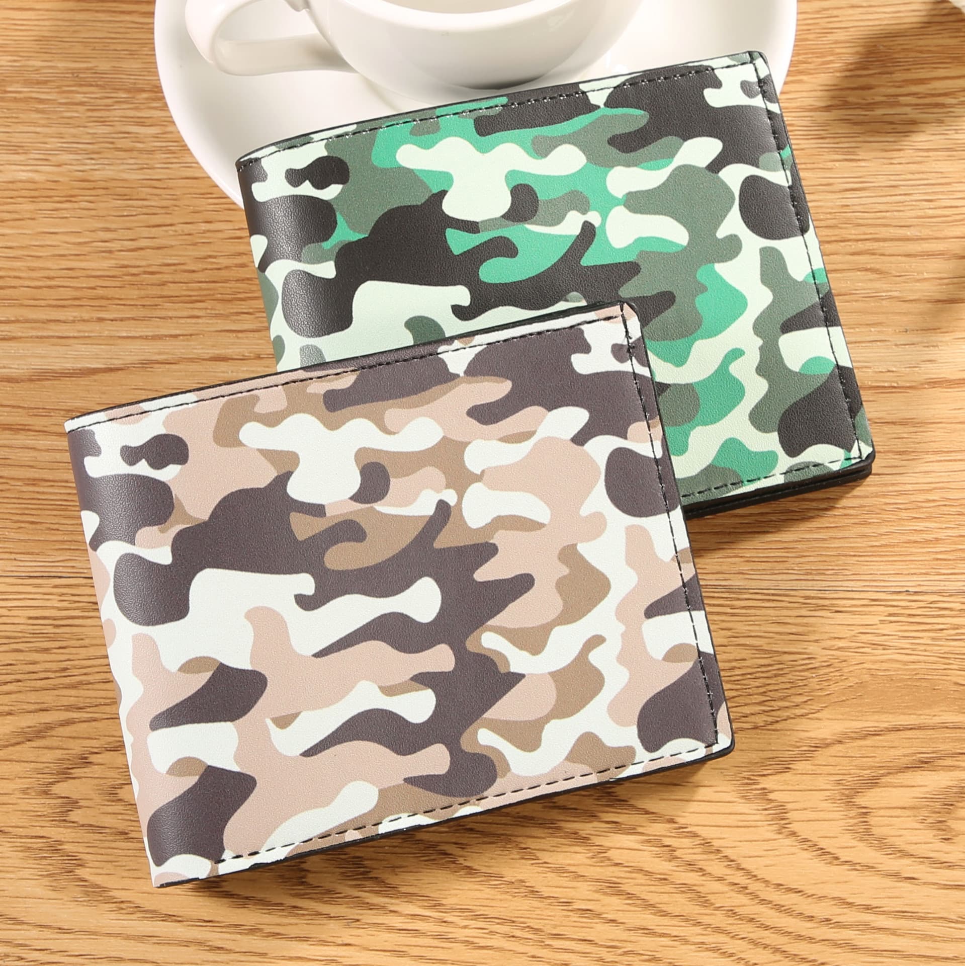 Cross-border New Men's Wallet Short Style Large Capacity Camouflage Print PU Billfold Multi-slot Card and Money Integrated Wallet