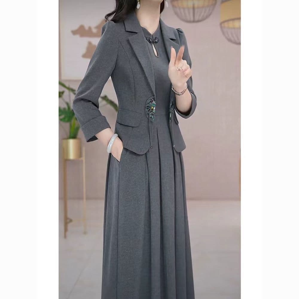 New Chinese Style Suit Jacket Vest Dress Luxury Two-Piece Set, Autumn/Winter 2025 New Goddess Suit Dress