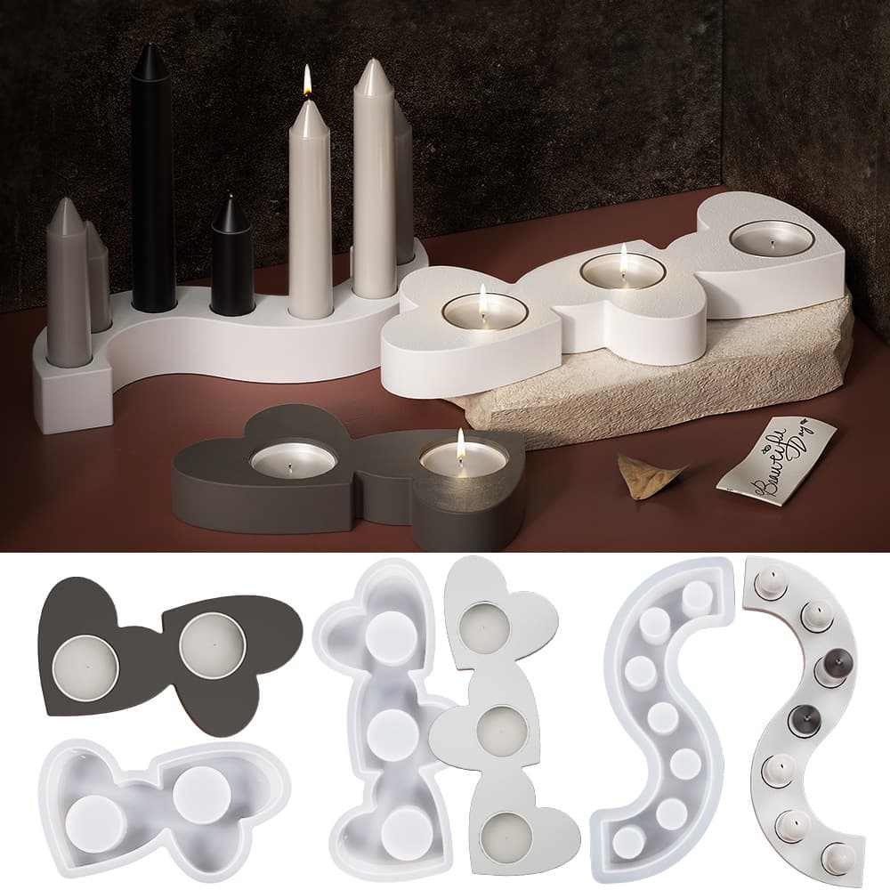Heart-Shaped Multi-Hole Candle Holder Silicone Mold DIY Resin Silicone Crystal Epoxy Gypsum Cement Heart Candle Mold