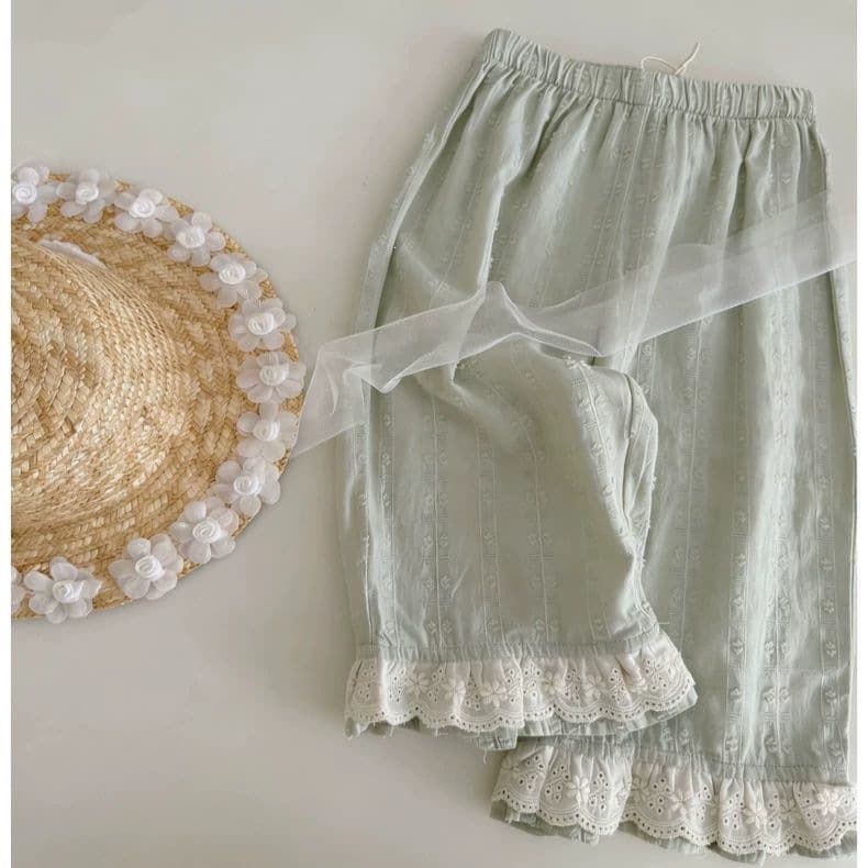 Summer girls' green lace cotton straight pants anti-mosquito pants Korean style small fresh thin breathable summer straight pants