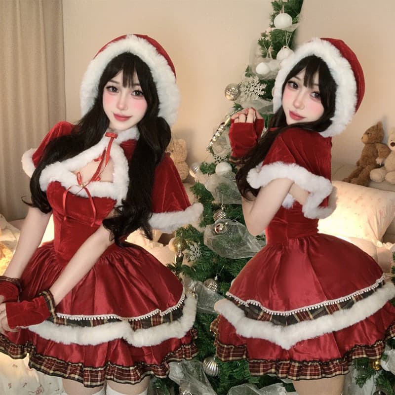 Cross-border adult Christmas costume Lolita Japanese sexy bustier New Year battle robe cloak snowman dress