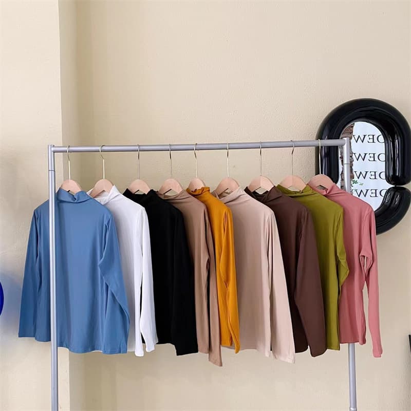 Nine-Color Half-Turtleneck Base Layer Top for Women, Skin-Friendly Bare-Feel Mask Fabric, Solid Color Versatile High-Stretch Slim-Fit Long Sleeve Shirt for Fall and Winter