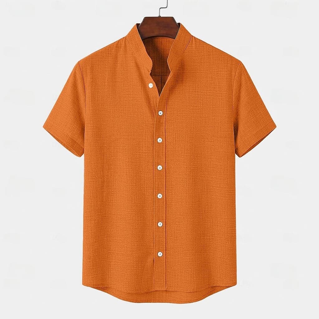 Cross-border foreign trade 2026 new men's stand-up collar cardigan summer thin breathable cotton and linen short-sleeved shirt casual linen