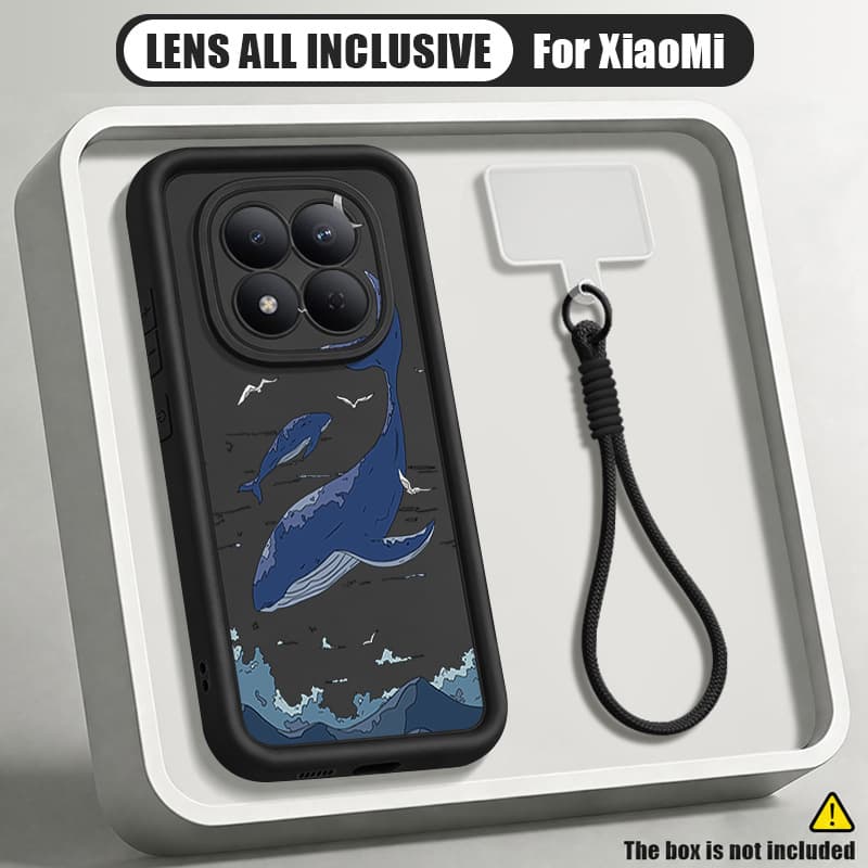 Ocean theme mobile phone case suitable for Xiaomi POCO M6PRO shark turtle silicone lanyard anti-fall protective cover