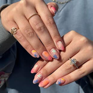 Beach Vacation Style Hand-painted Coral Starfish Handmade Wearable Nails Summer Gentle Atmosphere Finished Cross-border Nails